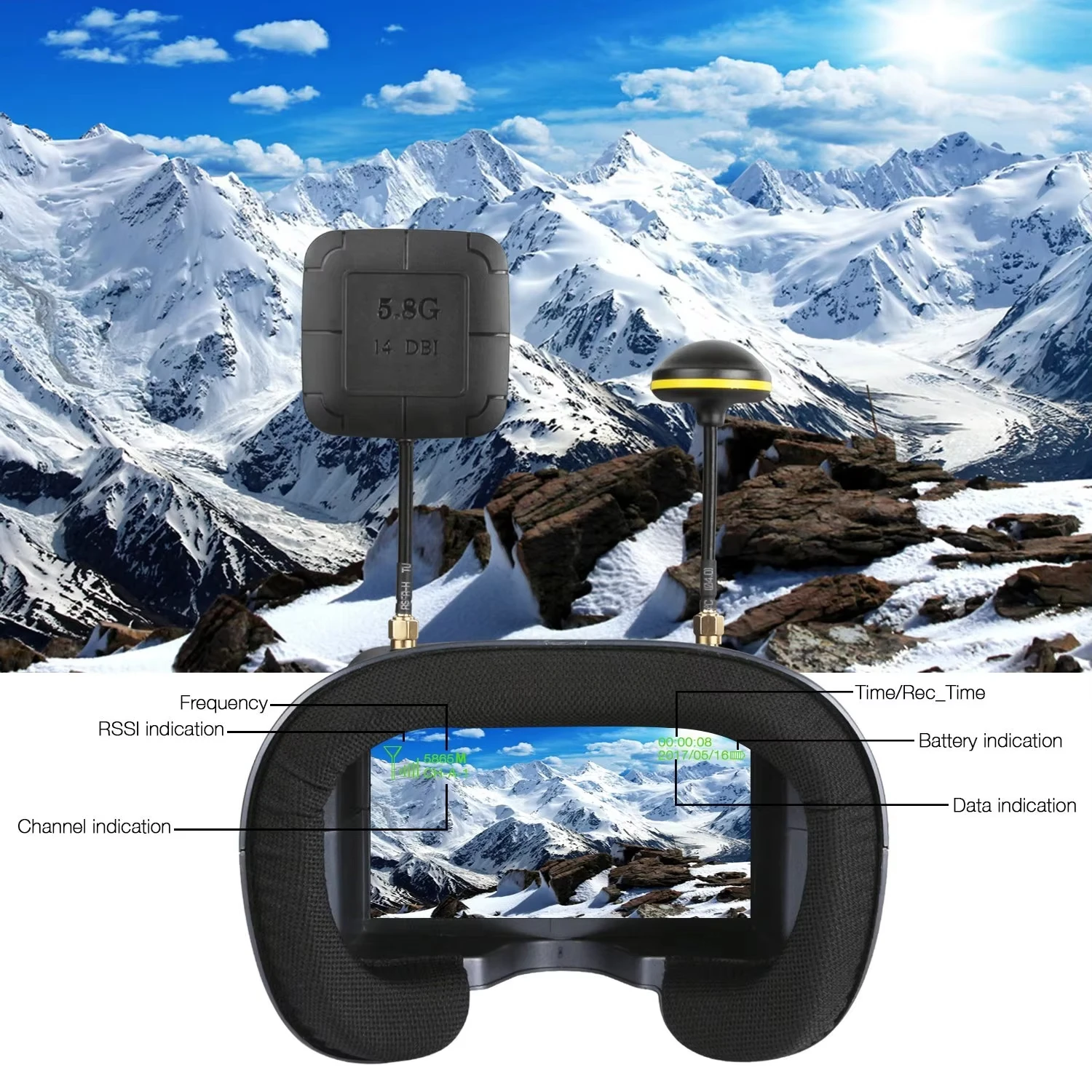 SkyDElEV800D 5 Inch 800*480 FP - Fpv Goggles Headset recension och pris